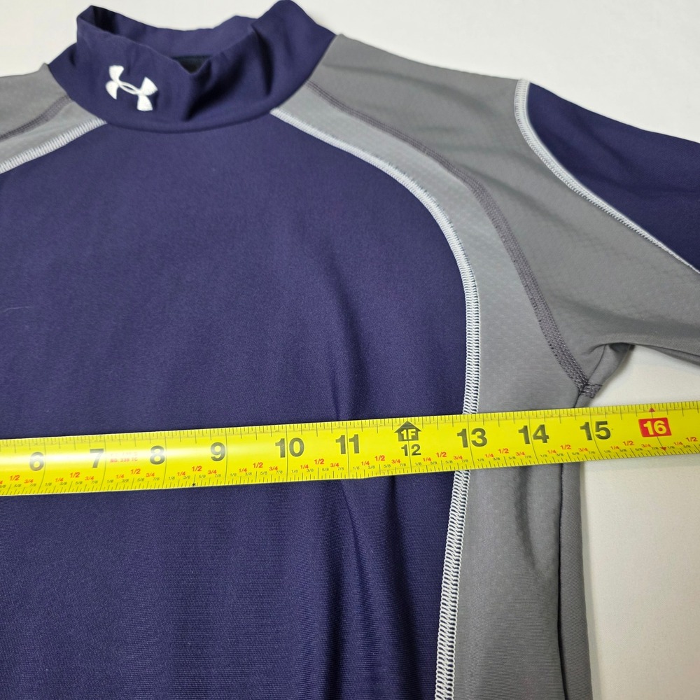 Under Armour ColdGear Compression Shirt Boys M Navy Blue Mock Neck Long Sleeve - Picture 3 of 5